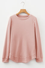 Load image into Gallery viewer, Gossamer Pink Rounded Hem Waffle Long Sleeve Top
