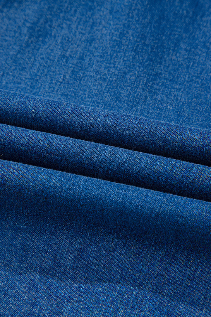 Sail Blue Square Neck Bowknot A-line Sleeveless Denim Dress - Fashion Queen -  14