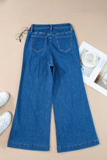 Load image into Gallery viewer, Dark Blue Plain Seam Detail Flared Bottom Ankle Length Jeans - Fashion Queen -  19