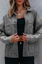 Load image into Gallery viewer, Light Blue Washed Oversize Pocketed Denim Jacket - Fashion Queen