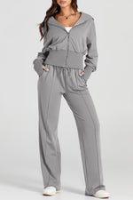 Load image into Gallery viewer, Black Double Zipper Hooded Jacket and Sweatpants Active Set