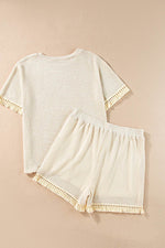 Load image into Gallery viewer, Pink Fringe Trim Textured Short Two Piece Set - Fashion Queen