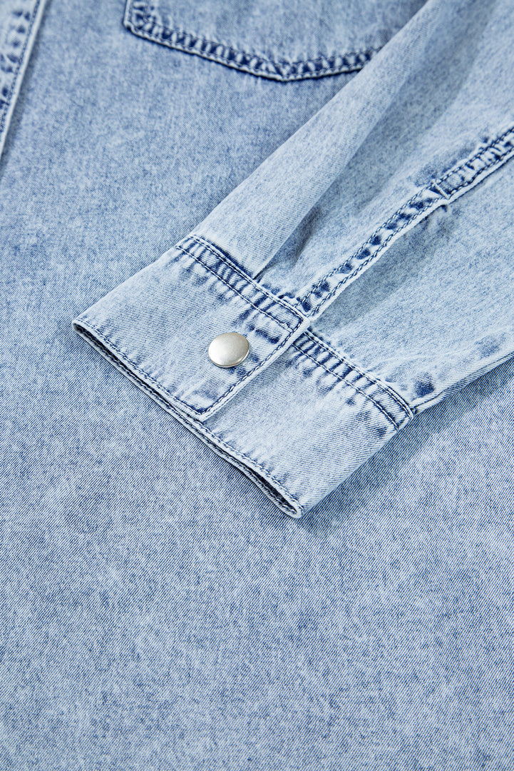 Beau Blue Chest Pocket Raw Hem Denim Loose Shirt Dress