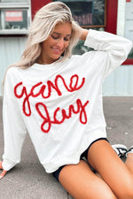 Load image into Gallery viewer, Black Tinsel Game Day Drop Shoulder Graphic Sweatshirt - Fashion Queen