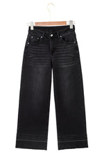 Load image into Gallery viewer, Dusk Blue Raw Hem Straight Leg Loose High Waist Jeans