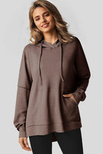 Load image into Gallery viewer, Gray Waffle Knit Fleece Lined High Low Oversized Hoodie - Fashion Queen