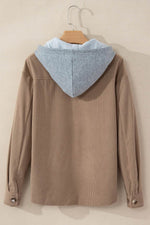 Load image into Gallery viewer, Black Hooded Drawstring Pockets Corduroy Shacket - Fashion Queen