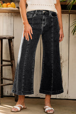 Load image into Gallery viewer, Dark Blue Plain Seam Detail Flared Bottom Ankle Length Jeans