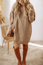 Load image into Gallery viewer, Coffee Cable Knit Drop Shoulder Loose Fit Sweater Dress - Fashion Queen