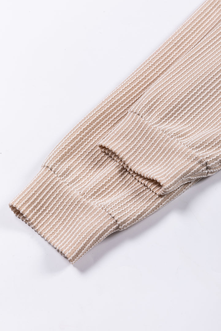 Multicolor Color Block Long Sleeve Ribbed Loose Top - Fashion Queen -  15