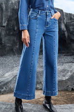 Load image into Gallery viewer, Dark Blue Plain Seam Detail Flared Bottom Ankle Length Jeans - Fashion Queen -  4