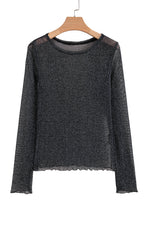 Load image into Gallery viewer, Black Metallic Glitter Mesh Long Sleeve Top