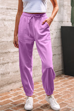 Load image into Gallery viewer, Lilac Drawstring Waist Patchwork Solid Color Jogger Pants