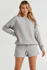 Load image into Gallery viewer, Black Textured Long Sleeve Top and Drawstring Shorts Set - Fashion Queen