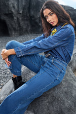 Load image into Gallery viewer, Dark Blue Plain Seam Detail Flared Bottom Ankle Length Jeans - Fashion Queen -  10