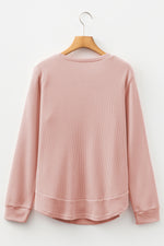 Load image into Gallery viewer, Gossamer Pink Rounded Hem Waffle Long Sleeve Top