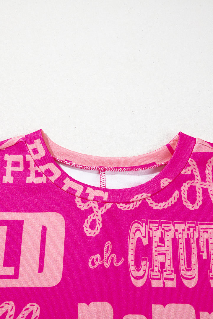 Rose Howdy Cowboy Letter Printed Western Fashion Tee