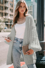 Load image into Gallery viewer, White Chunky Oversize Knit Drop Shoulder Puff Sleeve Cardigan
