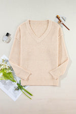 Load image into Gallery viewer, Jungle Green Loose Eyelet V Neck Drop Shoulder Sweater - Fashion Queen