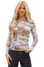 Load image into Gallery viewer, Green Western Fashion Camouflage Print Mesh Long Sleeve Top