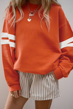 Load image into Gallery viewer, Fiery Red Varsity Striped Detail Drop Shoulder Oversized Sweatshirt - Fashion Queen - 10