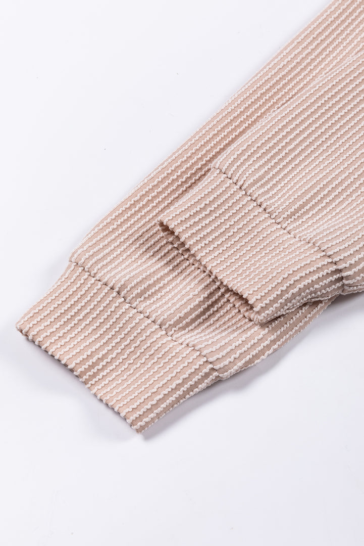 Multicolor Color Block Long Sleeve Ribbed Loose Top