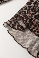 Load image into Gallery viewer, Multicolour Leopard Sheer Mesh Long Sleeve V Neck Lace-up Blouse - Fashion Queen - 13
