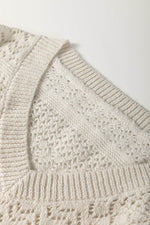 Load image into Gallery viewer, Black Eyelet Pattern Detail V Neck Drop Shoulder Sweater - Fashion Queen