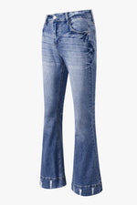 Load image into Gallery viewer, Sky Blue Slight Distressed Medium Wash Flare Jeans - Fashion Queen