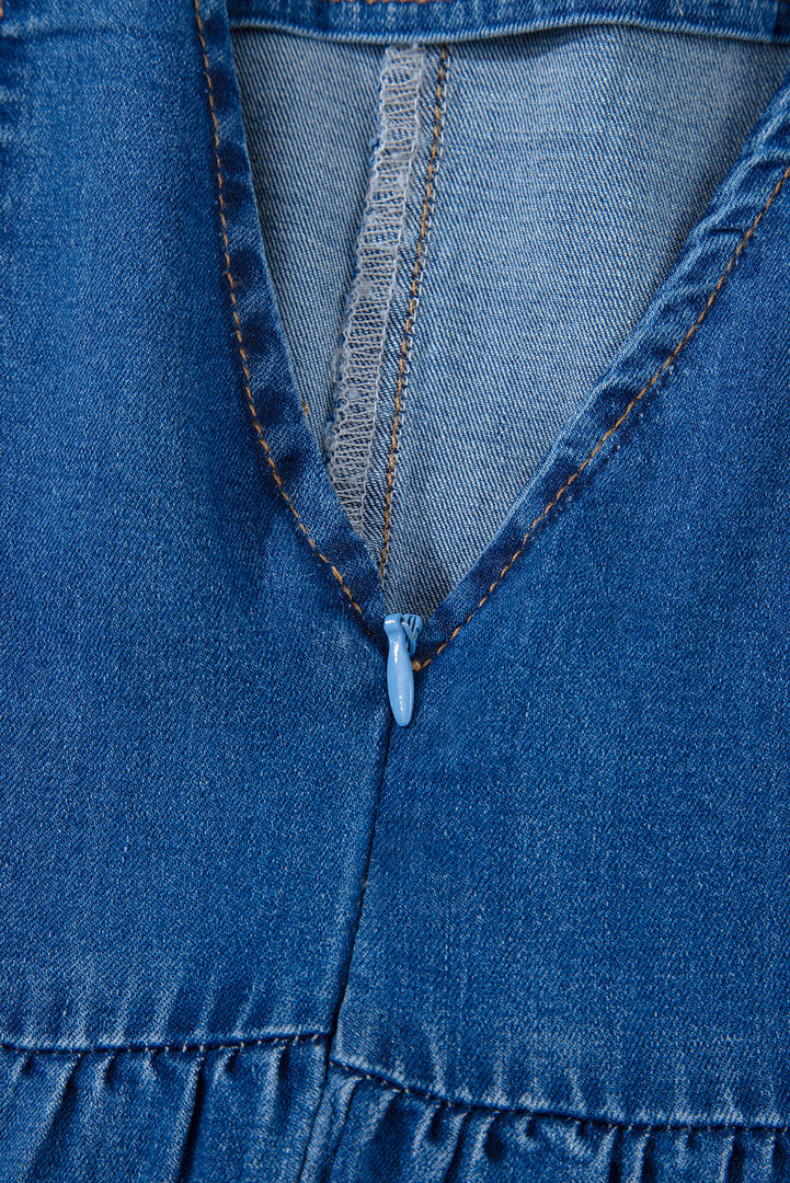 Sail Blue Square Neck Bowknot A-line Sleeveless Denim Dress - Fashion Queen -  13