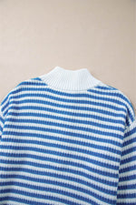 Load image into Gallery viewer, Pink Stripe Zip up Collar Drop Shoulder Sweater - Fashion Queen