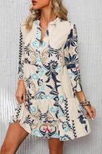 Load image into Gallery viewer, White Printed Tribal Bracelet Sleeve Buttoned Mini Dress - Fashion Queen