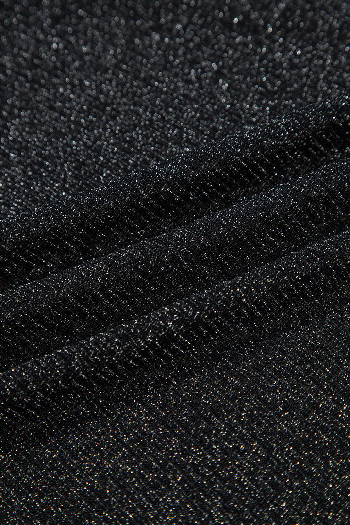 Black Metallic Glitter Mesh Long Sleeve Top - Fashion Queen -  10
