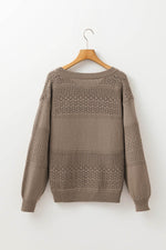 Load image into Gallery viewer, Black Eyelet Pattern Detail V Neck Drop Shoulder Sweater - Fashion Queen