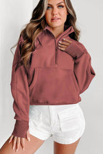 Load image into Gallery viewer, Bonbon Fleece Lined Zip Up Stand Collar Thumbhole Sleeve Sweatshirt - Fashion Queen