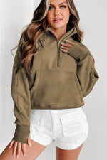 Load image into Gallery viewer, Bonbon Fleece Lined Zip Up Stand Collar Thumbhole Sleeve Sweatshirt - Fashion Queen