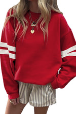 Load image into Gallery viewer, Fiery Red Varsity Striped Detail Drop Shoulder Oversized Sweatshirt