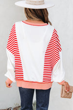 Load image into Gallery viewer, White Stripe Colorblock Patchwork Contrast Stitching Oversize Sweatshirt