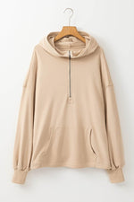 Load image into Gallery viewer, Light Grey Solid Kangaroo Pocket Half Zipper Oversized Hoodie - Fashion Queen