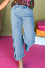 Load image into Gallery viewer, Peach Blossom Acid Washed High Rise Cropped Wide Leg Jeans
