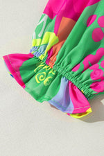 Load image into Gallery viewer, Black Abstract Print Ruffled Sleeve Buttoned V Neck Blouse - Fashion Queen