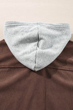 Load image into Gallery viewer, Black Hooded Drawstring Pockets Corduroy Shacket - Fashion Queen