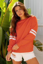 Load image into Gallery viewer, Fiery Red Varsity Striped Detail Drop Shoulder Oversized Sweatshirt
