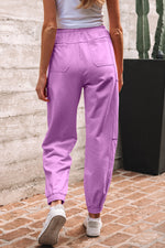 Load image into Gallery viewer, Lilac Drawstring Waist Patchwork Solid Color Jogger Pants