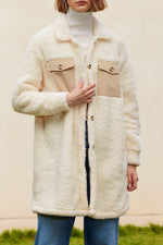 Load image into Gallery viewer, Blue Contrast Flap Pocket Single Breasted Teddy Coat - Fashion Queen