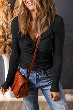 Load image into Gallery viewer, Sky Blue Textured Twist Front V Neck Long Sleeve Slim Solid Color Top - Fashion Queen - 10