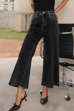 Load image into Gallery viewer, Dark Blue Plain Seam Detail Flared Bottom Ankle Length Jeans - Fashion Queen -  27