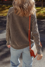 Load image into Gallery viewer, Dark Brown Contrast Cable Knit Sleeve Casual Sweater - Fashion Queen - 5