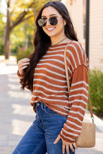 Load image into Gallery viewer, Sky Blue Stripe Drop Shoulder Casual Sweater - Fashion Queen