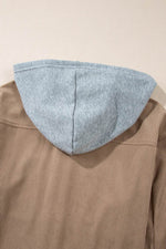 Load image into Gallery viewer, Black Hooded Drawstring Pockets Corduroy Shacket - Fashion Queen
